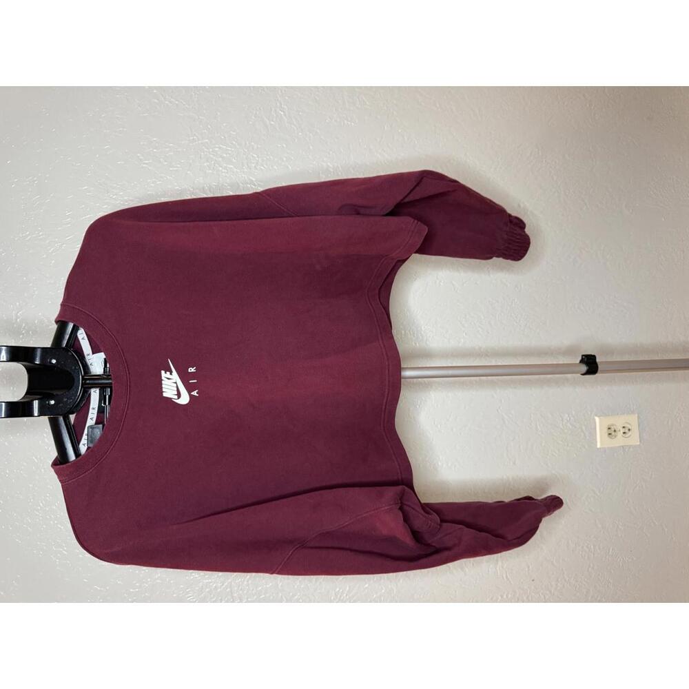 Nike Women's Cropped Crew Sweatshirt - Burgundy with White Logo